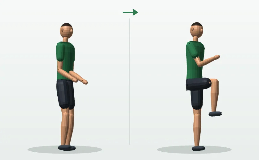High-knee march exercise start and finish position demonstrated by a man
