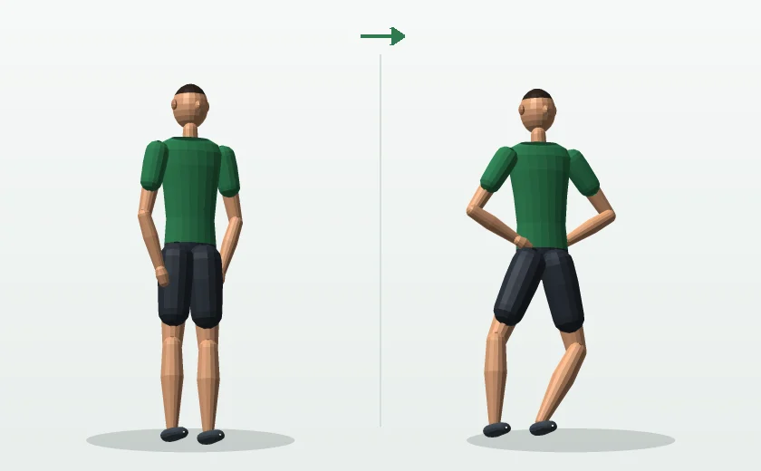 Step touch exercise, start and finish position, demonstrated by a male 3D model