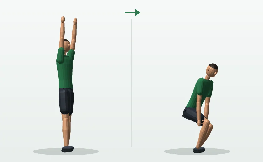 Standing wood chop exercise start and finish position demonstrated by a man